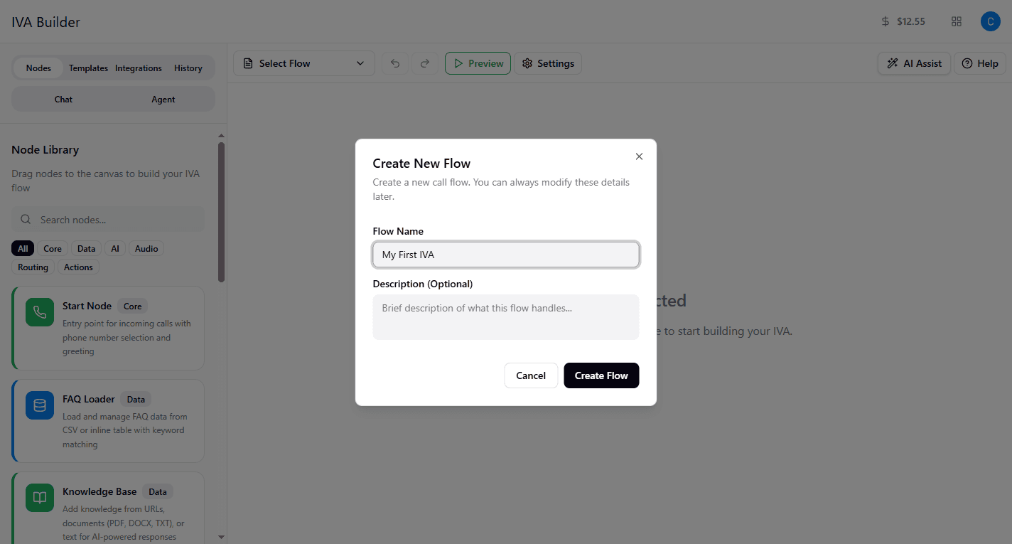 Create new flow dialog