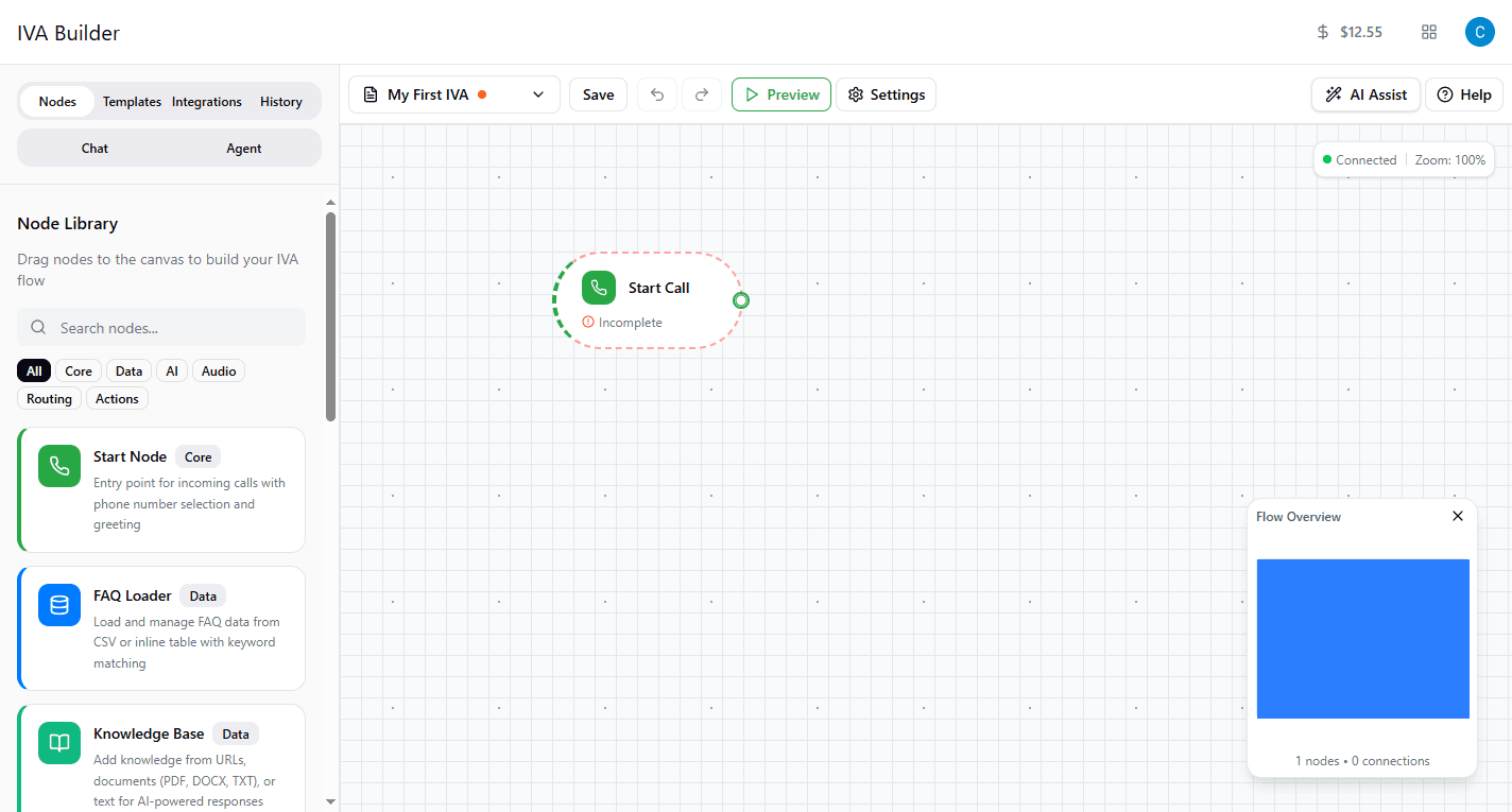 Start node on canvas