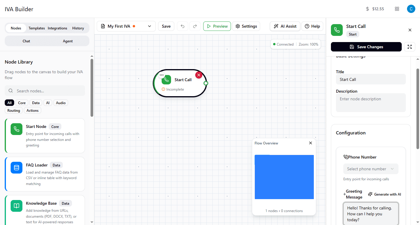 Start node configuration