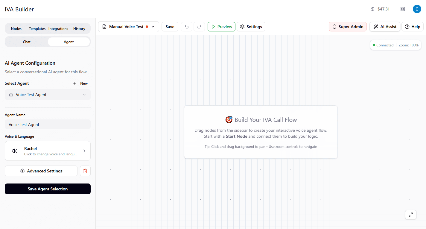 Voice configuration button