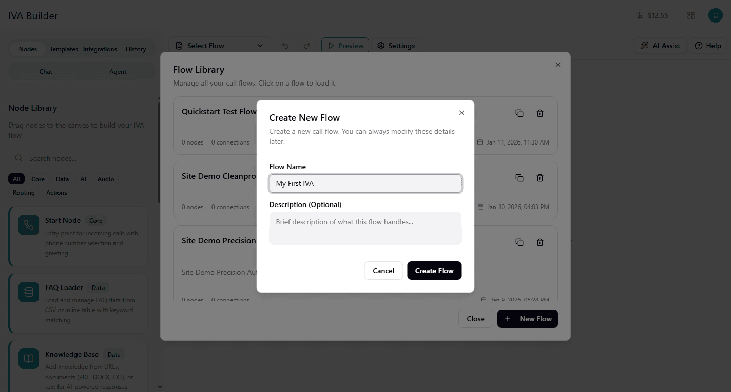 Create new flow dialog