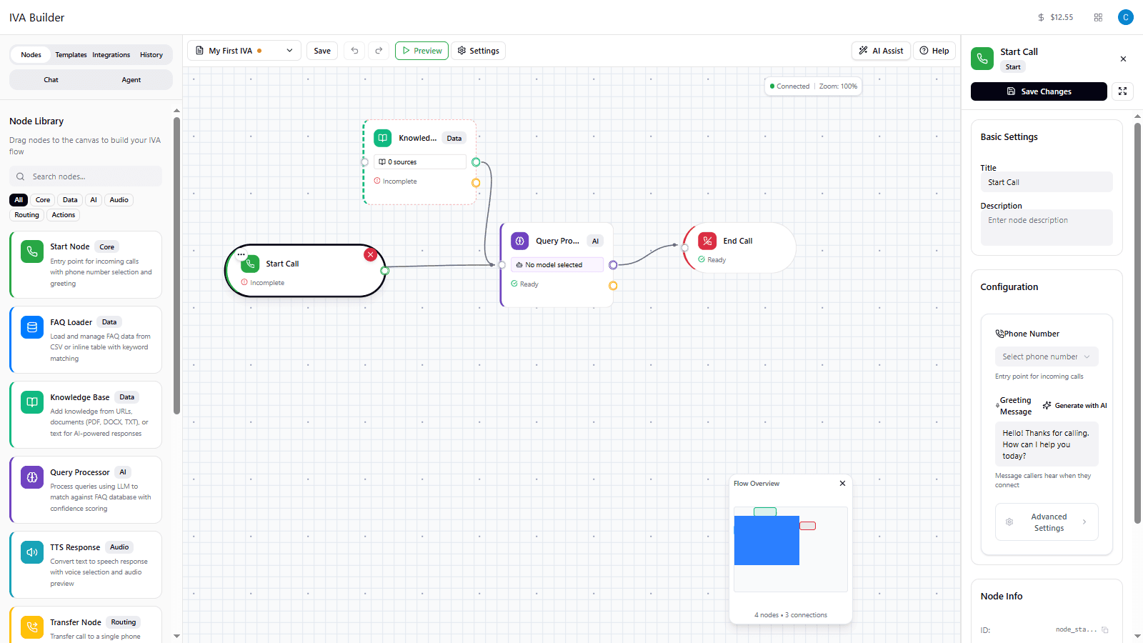Start node configuration